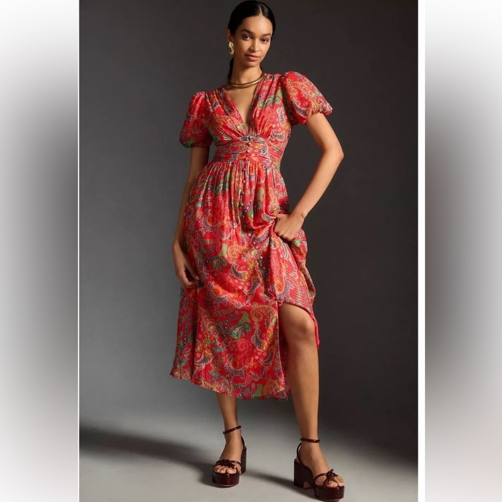 Anthropologie Katerina Dress in Red/Orange Print